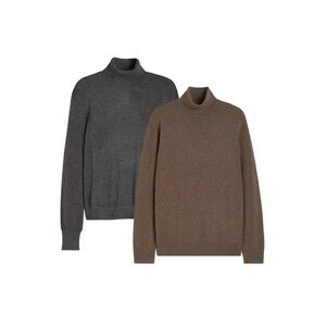 REGULAR-FIT TURTLENECK SWEATER BUNDLE SET GREY BROWN SIZE SMALL